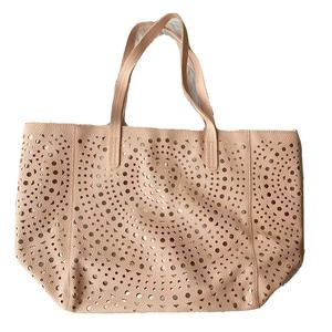 Bath And Body Works Tote Bag Zippered Blush Pale Pink Metallic Large VIP Boho